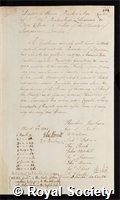 Brakenridge, William: certificate of election to the Royal Society
