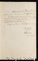 Caldwell, Sir James: certificate of election to the Royal Society