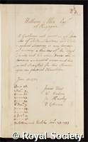 Allix, William: certificate of election to the Royal Society