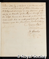 Allix, William: certificate of election to the Royal Society