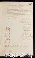 Petley, Charles: certificate of election to the Royal Society