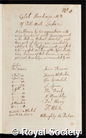 Hardinge, Caleb: certificate of election to the Royal Society
