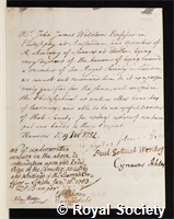 Wetstein, Johann Jakob: certificate of election to the Royal Society