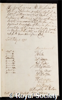 Linnaeus, Carl: certificate of election to the Royal Society