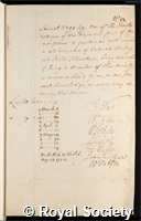 Wegg, Samuel: certificate of election to the Royal Society