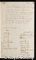 Postlethwayt, James: certificate of election to the Royal Society