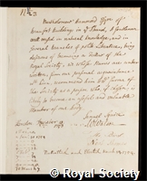 Hammond, Bartholomew: certificate of election to the Royal Society