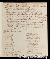 Cooksey, John: certificate of election to the Royal Society
