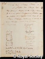 Blacow, Richard: certificate of election to the Royal Society