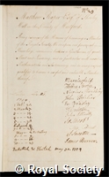 Raper, Matthew: certificate of election to the Royal Society