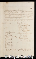 Umfreville, Edward: certificate of election to the Royal Society
