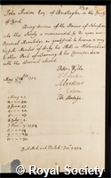 Hudson, John: certificate of election to the Royal Society
