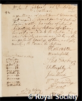 Colebrooke, Josiah: certificate of election to the Royal Society