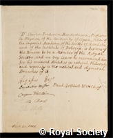Hundertmark, Karl Friedrich: certificate of election to the Royal Society