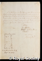 Valltravers, Rudolph de: certificate of election to the Royal Society