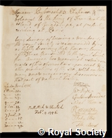 Peyssonel, Jean Andre: certificate of election to the Royal Society