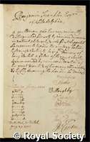 Franklin, Benjamin: certificate of election to the Royal Society