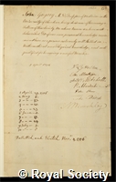Gregory, John: certificate of election to the Royal Society