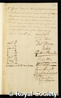 Ehret, Georg Dionysius: certificate of election to the Royal Society
