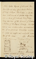 Upton, John: certificate of election to the Royal Society