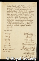 Bootle, Robert: certificate of election to the Royal Society