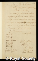 Ross, John: certificate of election to the Royal Society