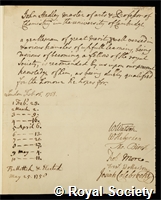 Hadley, John: certificate of election to the Royal Society