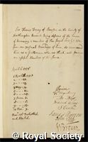 Drury, Sir Thomas: certificate of election to the Royal Society