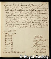 Torres, Joseph Ignacio de: certificate of election to the Royal Society