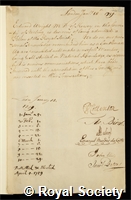 Wright, Edward: certificate of election to the Royal Society