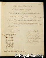 Petit, John Lewis: certificate of election to the Royal Society