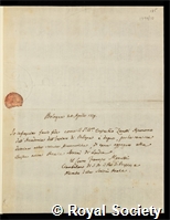 Zanotti, Eustachio: certificate of election to the Royal Society