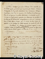Lacaille, Nicolas Louis de: certificate of election to the Royal Society