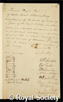 Dyer, Samuel: certificate of election to the Royal Society