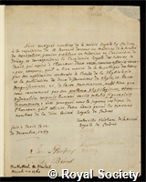 Bernard, Jean Baptiste: certificate of election to the Royal Society