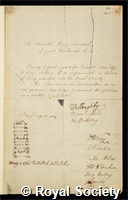 Cavendish, Henry: certificate of election to the Royal Society