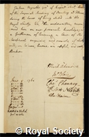 Reynolds, Sir Joshua: certificate of election to the Royal Society
