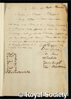 Hamilton, Hugh: certificate of election to the Royal Society