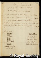 Darwin, Erasmus: certificate of election to the Royal Society