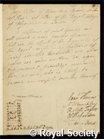 Baker, Sir George: certificate of election to the Royal Society