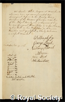 White, Charles: certificate of election to the Royal Society
