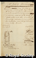 Burrow, Robert: certificate of election to the Royal Society