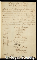 Wollaston, George: certificate of election to the Royal Society