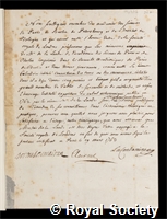 Lalande, Joseph Jerome le Francois de: certificate of election to the Royal Society