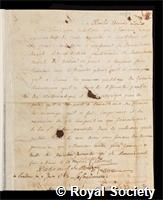 Camus, Charles-Etienne-Louis: certificate of election to the Royal Society