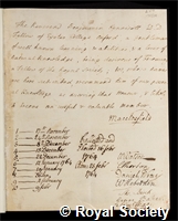 Kennicott, Benjamin: certificate of election to the Royal Society