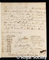 Solander, Daniel Charles: certificate of election to the Royal Society