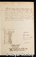 Stewart, Matthew: certificate of election to the Royal Society