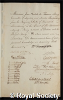 Feronce, Jean Baptiste de: certificate of election to the Royal Society