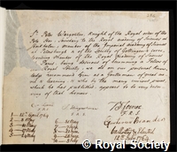 Wargentin, Pehr Wilhelm: certificate of election to the Royal Society
